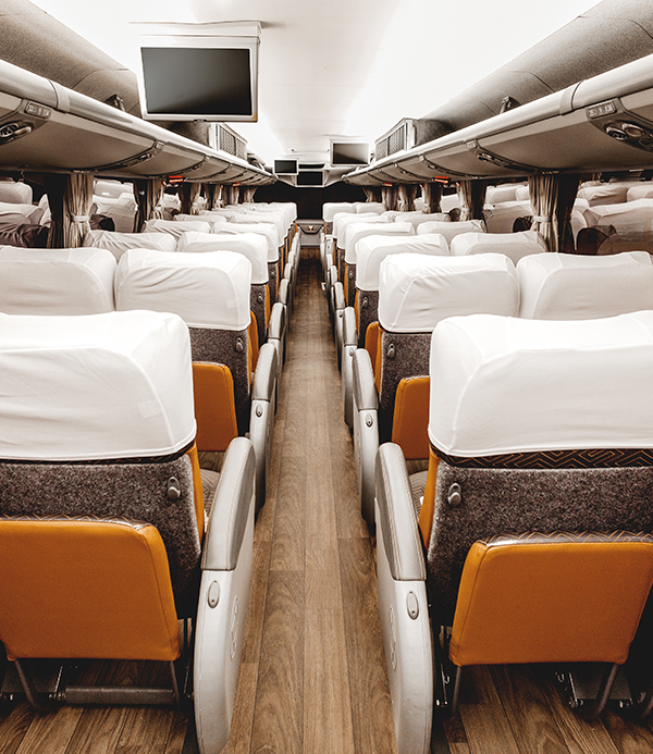 bus with convenient pull-down tvs